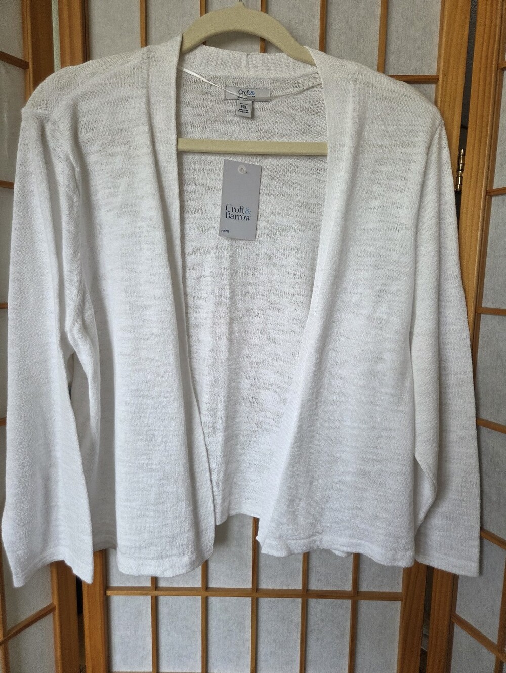 WOMENS CROFT & BARROW WHITE KNIT COTTON MIX ELEGANT CARDIGAN SWEATER PETITE XL